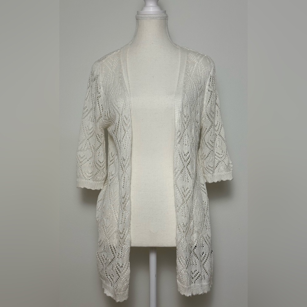 IMPRESS! Y2K White Lace Knit Open Front Boho‎ Festival Cardigan Size XL